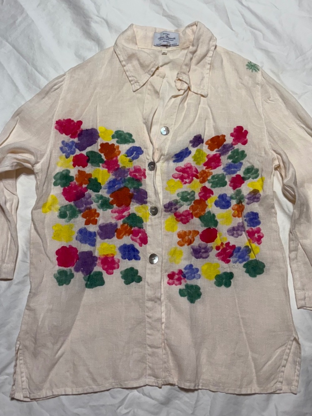 Anna Passerotti Linen Shirt Hand Painted Positano Italy M
